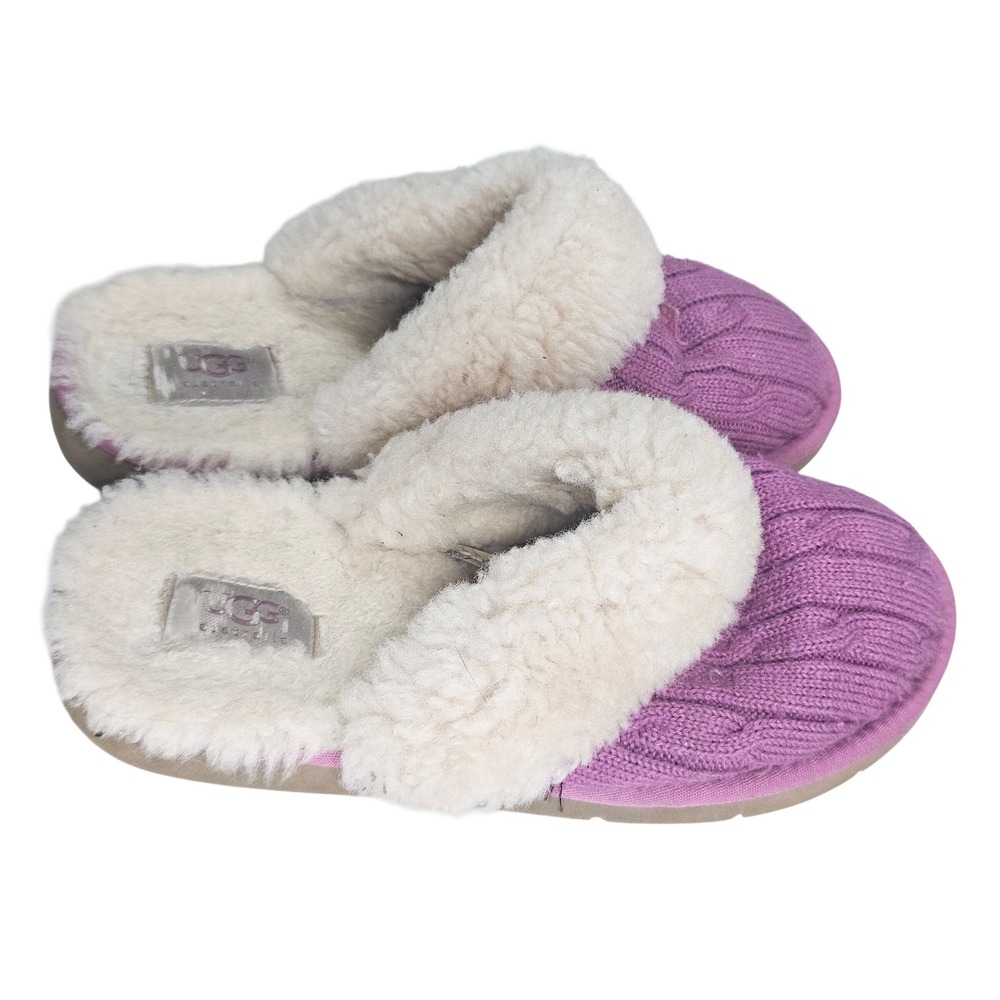 UGG Australia 1865 Purple Cable Knit Shearling Slippers Womens Size 8 Mules